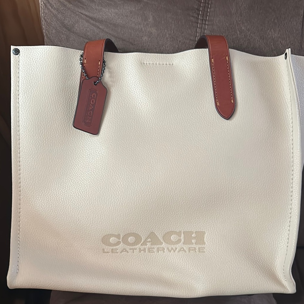 Coach White and Brown Leather Tote Bag